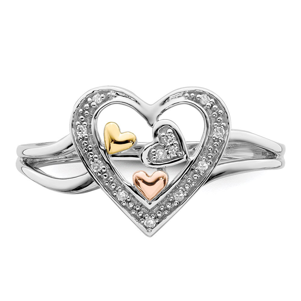 Sterling Silver RH Plated with Gold-tone & Rose-tone Accent Dia Ring