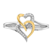Sterling Silver Rhodium Plated with 14K Yellow Gold Diamond Heart Ring