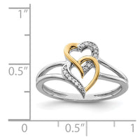 Sterling Silver Rhodium Plated with 14K Yellow Gold Diamond Heart Ring
