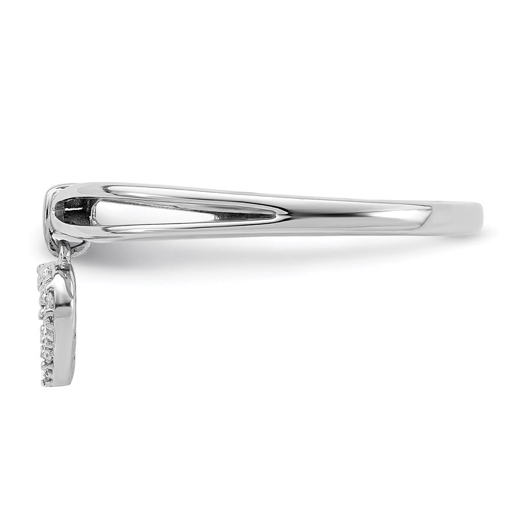 Sterling Silver Rhodium Plated Diamond Heart Dangle Ring