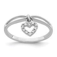 Sterling Silver Rhodium Plated Diamond Heart Dangle Ring