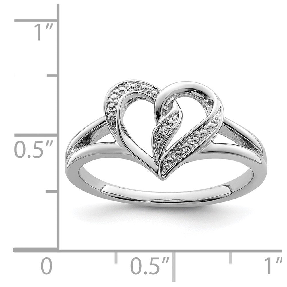Sterling Silver Rhodium Plated Diamond Heart Ring