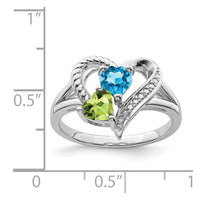 Sterling Silver Rhodium Blue Topaz Peridot Diam. Ring