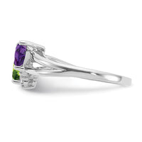 Sterling Silver Rhodium Amethyst & Peridot Diam. Ring