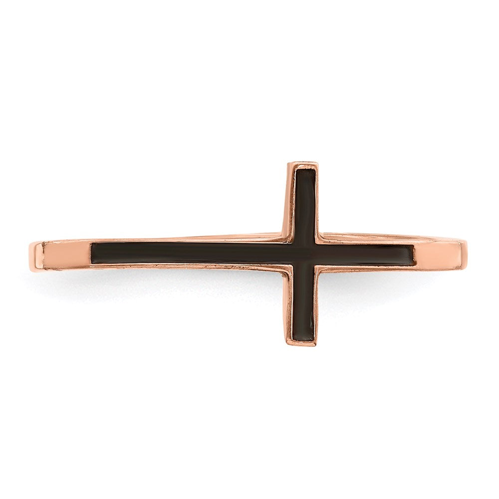 Sterling Silver Rose Gold-plated Antiqued Sideways Cross Ring