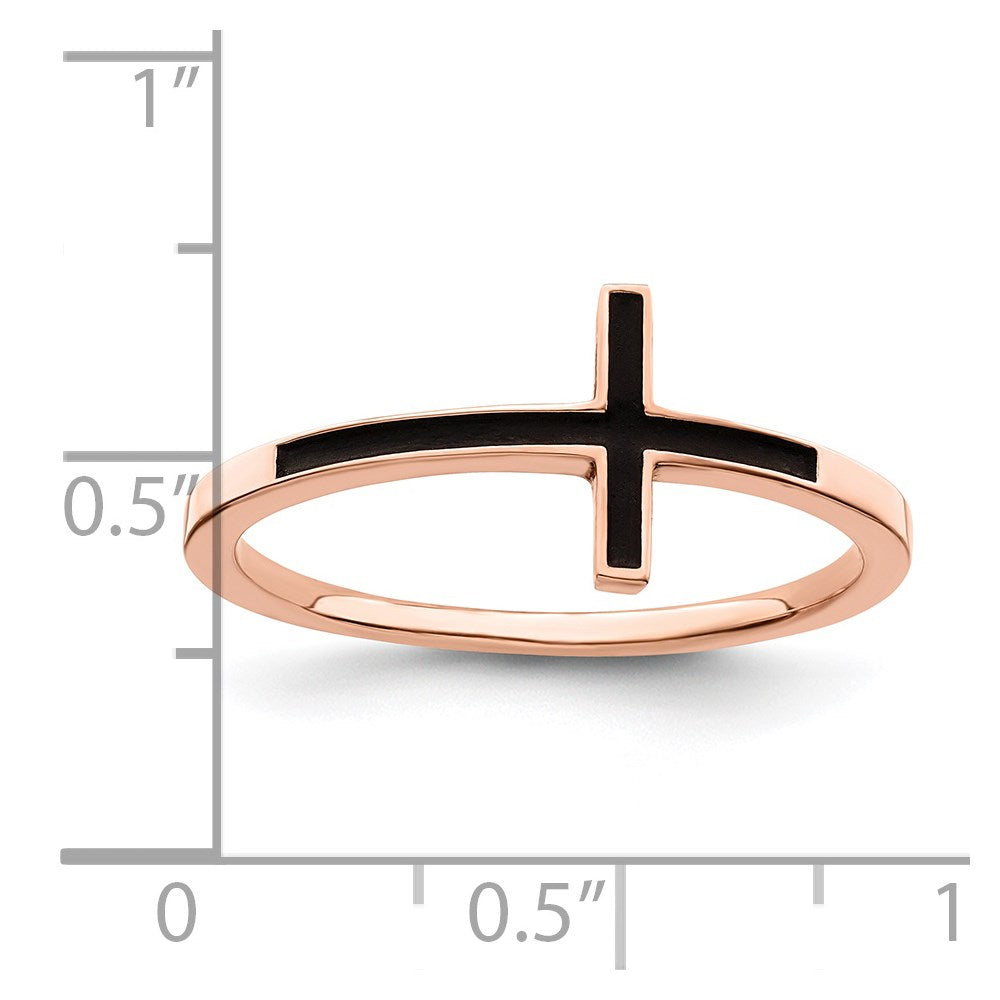 Sterling Silver Rose Gold-plated Antiqued Sideways Cross Ring