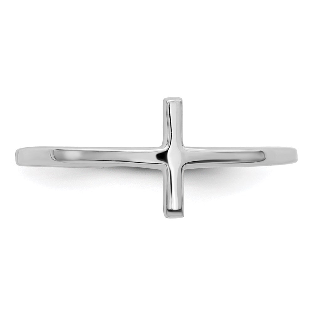 Sterling Silver Rhodium-plated Sideways Cross Ring