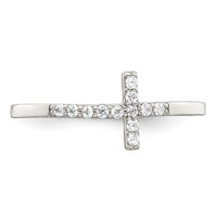 Sterling Silver Rhodium-plated CZ Sideways Cross Ring