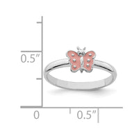 Sterling Silver RH-pltd Polished Pink Enameled Butterfly Size 3 Ring
