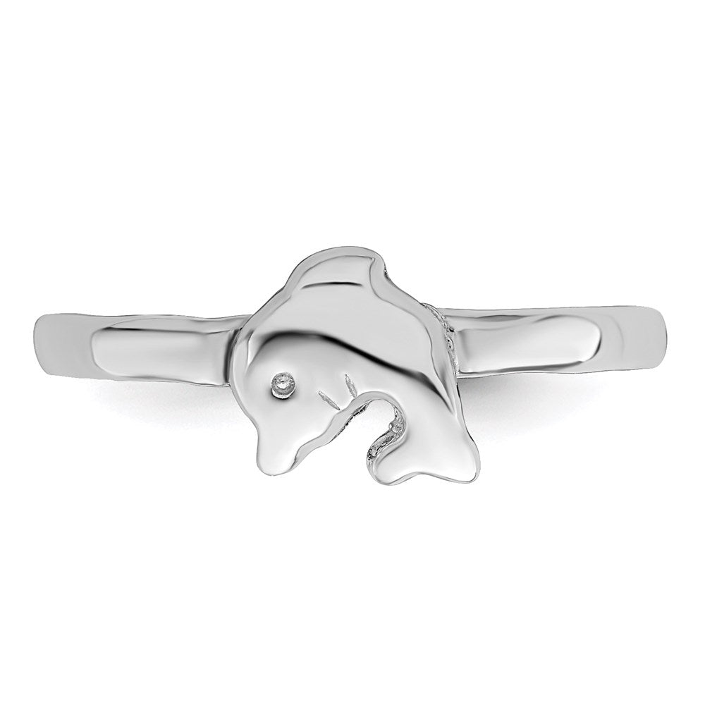 Sterling Silver Rhodium-plated Polished Dolphin Size 3 Ring