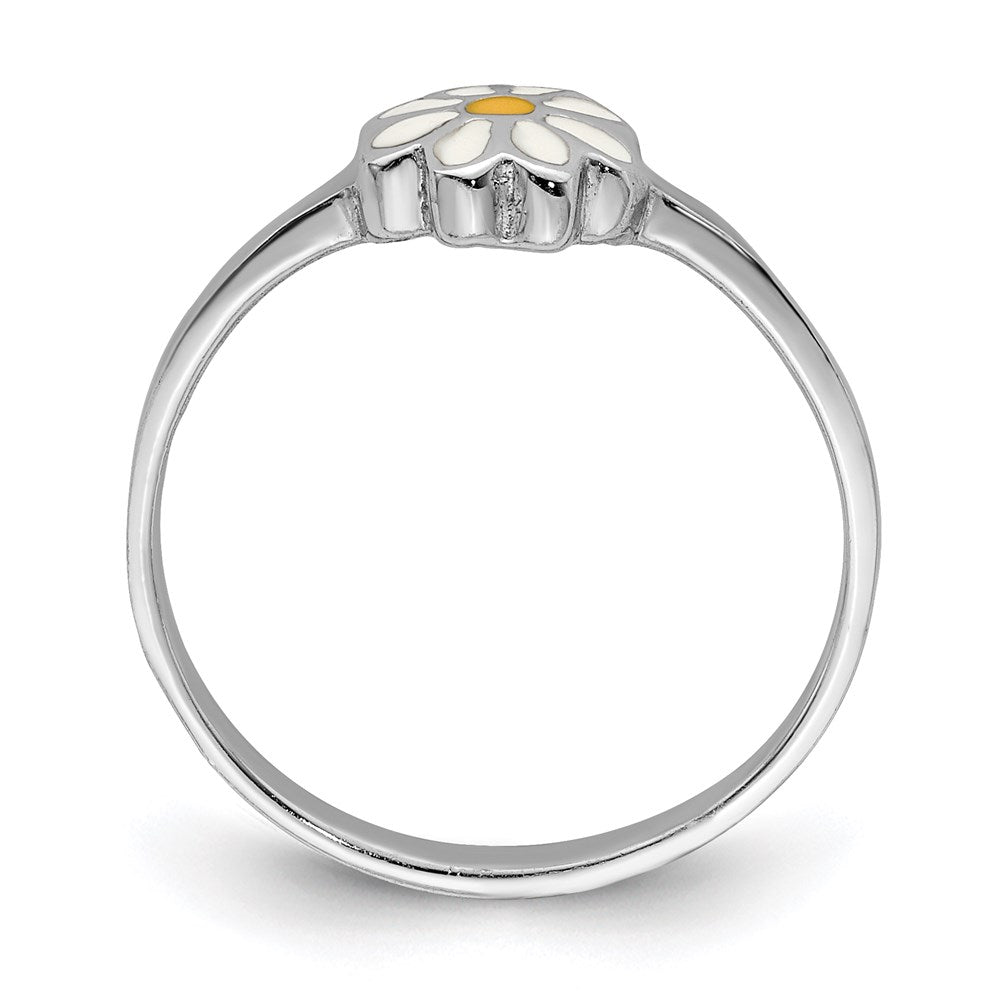 Sterling Silver RH-plated White & Yellow Enameled Daisy Size 4 Ring