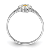 Sterling Silver RH-plated White & Yellow Enameled Daisy Size 3 Ring