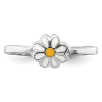 Sterling Silver RH-plated White & Yellow Enameled Daisy Size 4 Ring