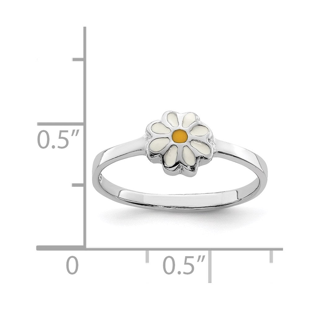 Sterling Silver RH-plated White & Yellow Enameled Daisy Size 3 Ring