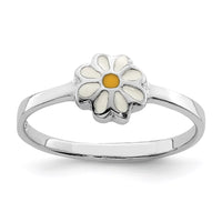 Sterling Silver RH-plated White & Yellow Enameled Daisy Size 4 Ring