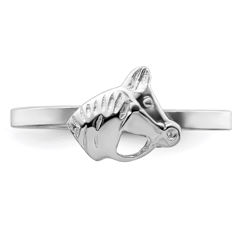 Sterling Silver Rhodium-plated Polished & Textured Horse Size 4 Ring