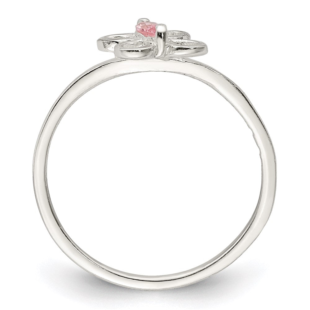 Sterling Silver Polished Pink CZ Butterfly Size 4 Ring