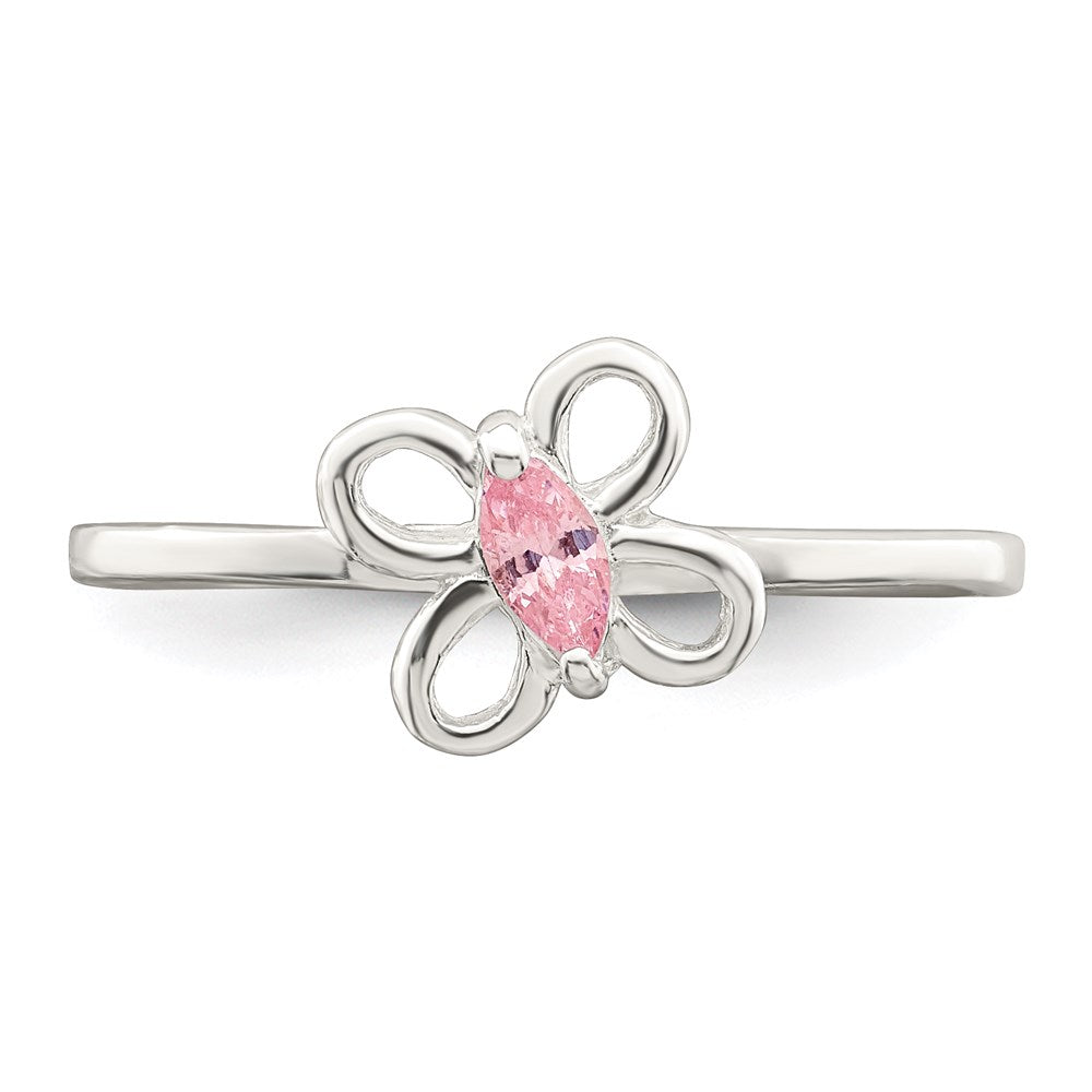 Sterling Silver Polished Pink CZ Butterfly Size 4 Ring