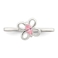 Sterling Silver Polished Pink CZ Butterfly Size 4 Ring