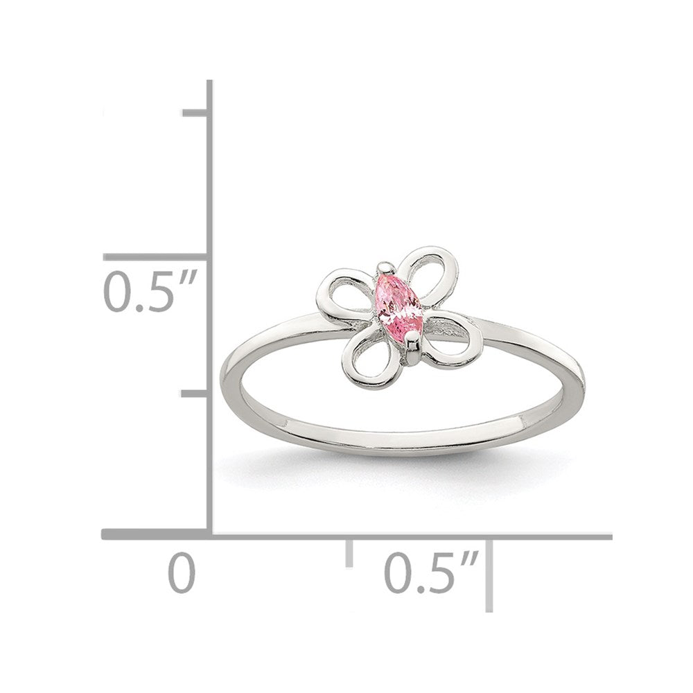 Sterling Silver Polished Pink CZ Butterfly Size 4 Ring