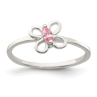 Sterling Silver Polished Pink CZ Butterfly Size 4 Ring