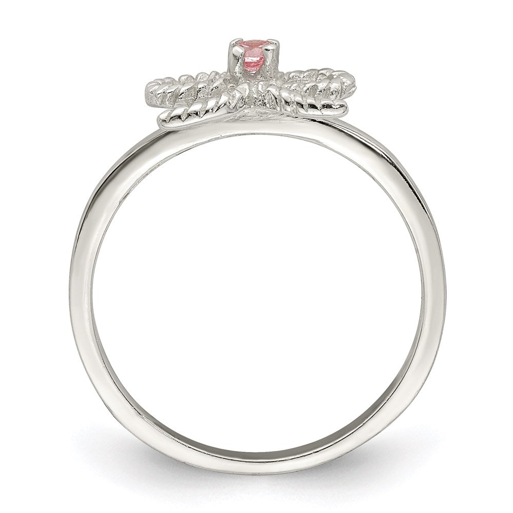 Sterling Silver Polished & Twisted Pink CZ Bow Size 4 Ring