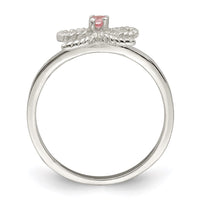 Sterling Silver Polished & Twisted Pink CZ Bow Size 4 Ring