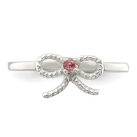 Sterling Silver Polished & Twisted Pink CZ Bow Size 4 Ring