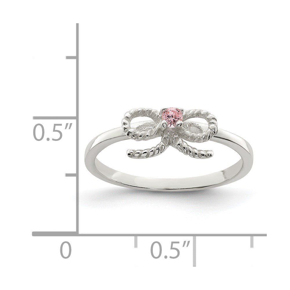 Sterling Silver Polished & Twisted Pink CZ Bow Size 3 Ring
