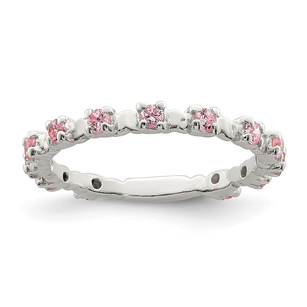 Sterling Silver Polished Pink CZ Size 3 Ring