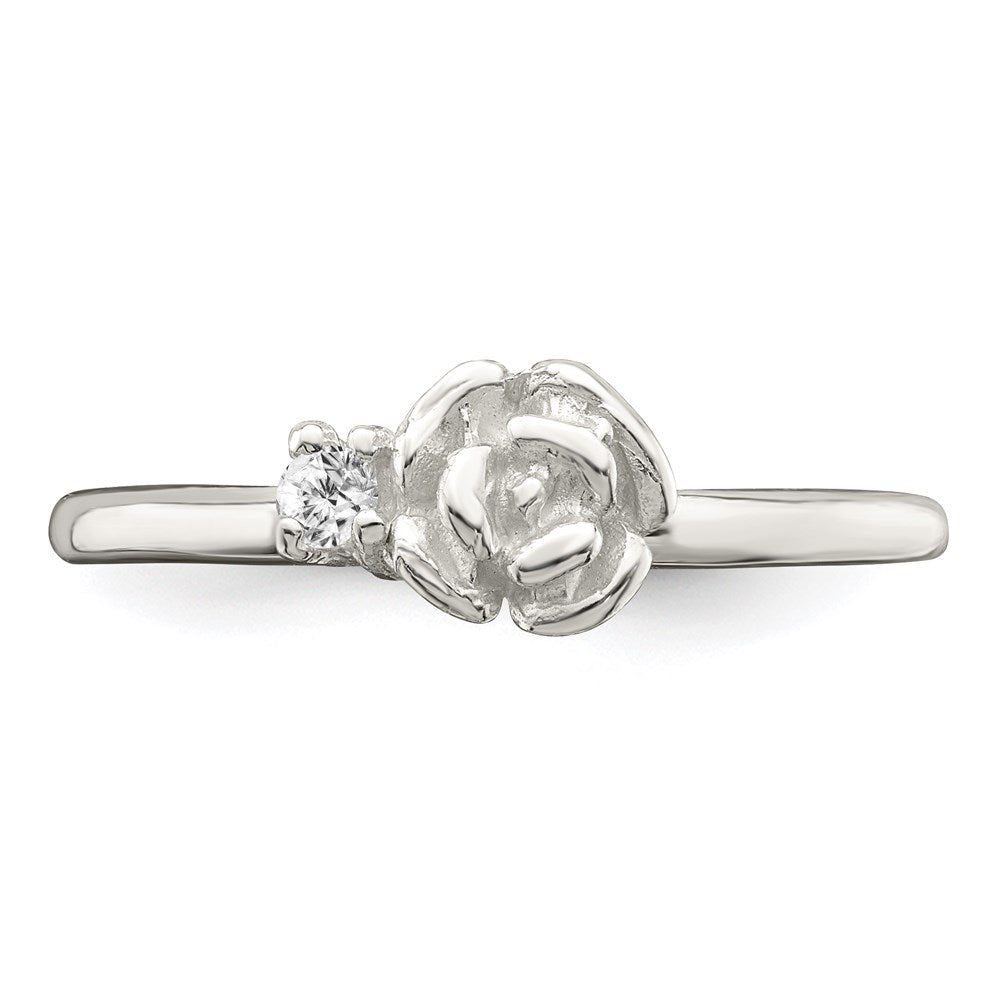 Sterling Silver Clear CZ Rose Kid's Ring