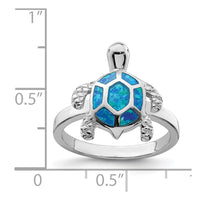 Sterling Silver Rhodium Created Blue Opal Turtle Ring