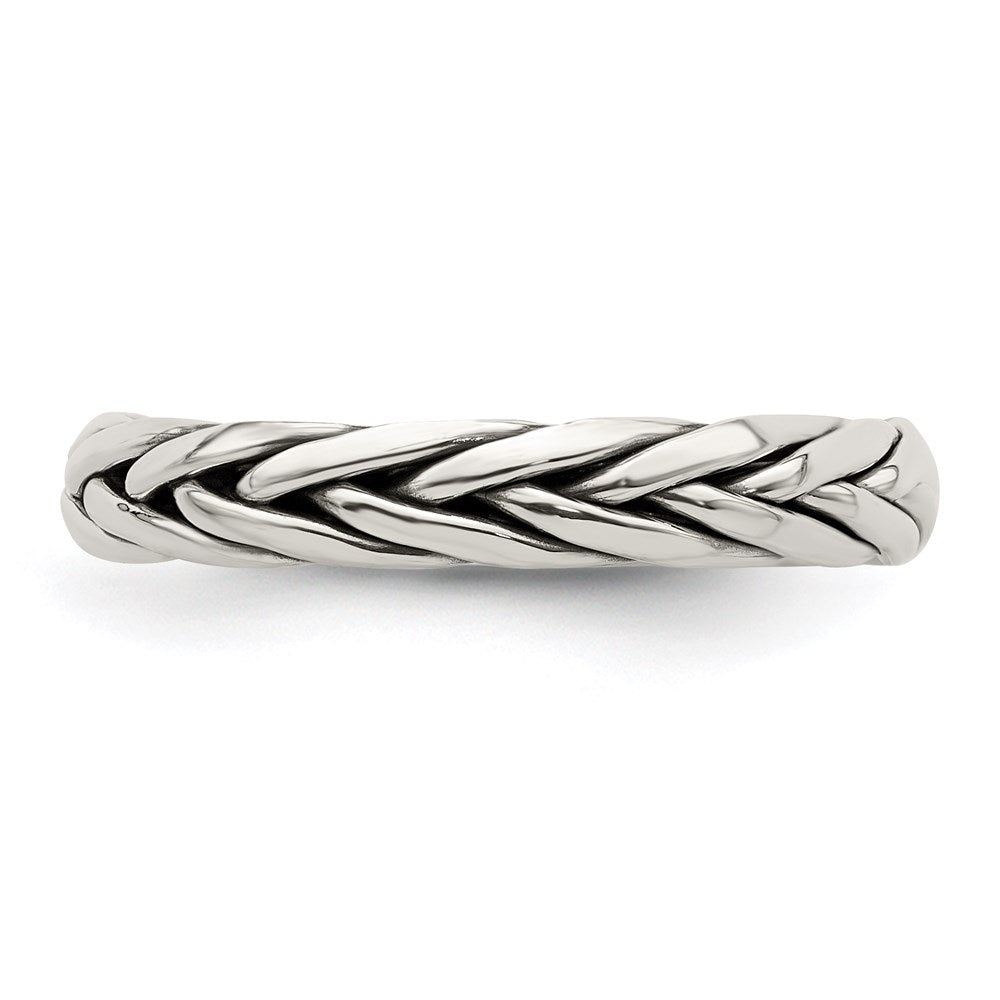 Sterling Silver Antiqued Weave 3.25mm Women's Ring