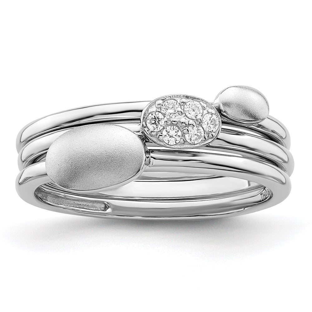 Sterling Silver Rhodium-plated Polished CZ 3 Ring Set