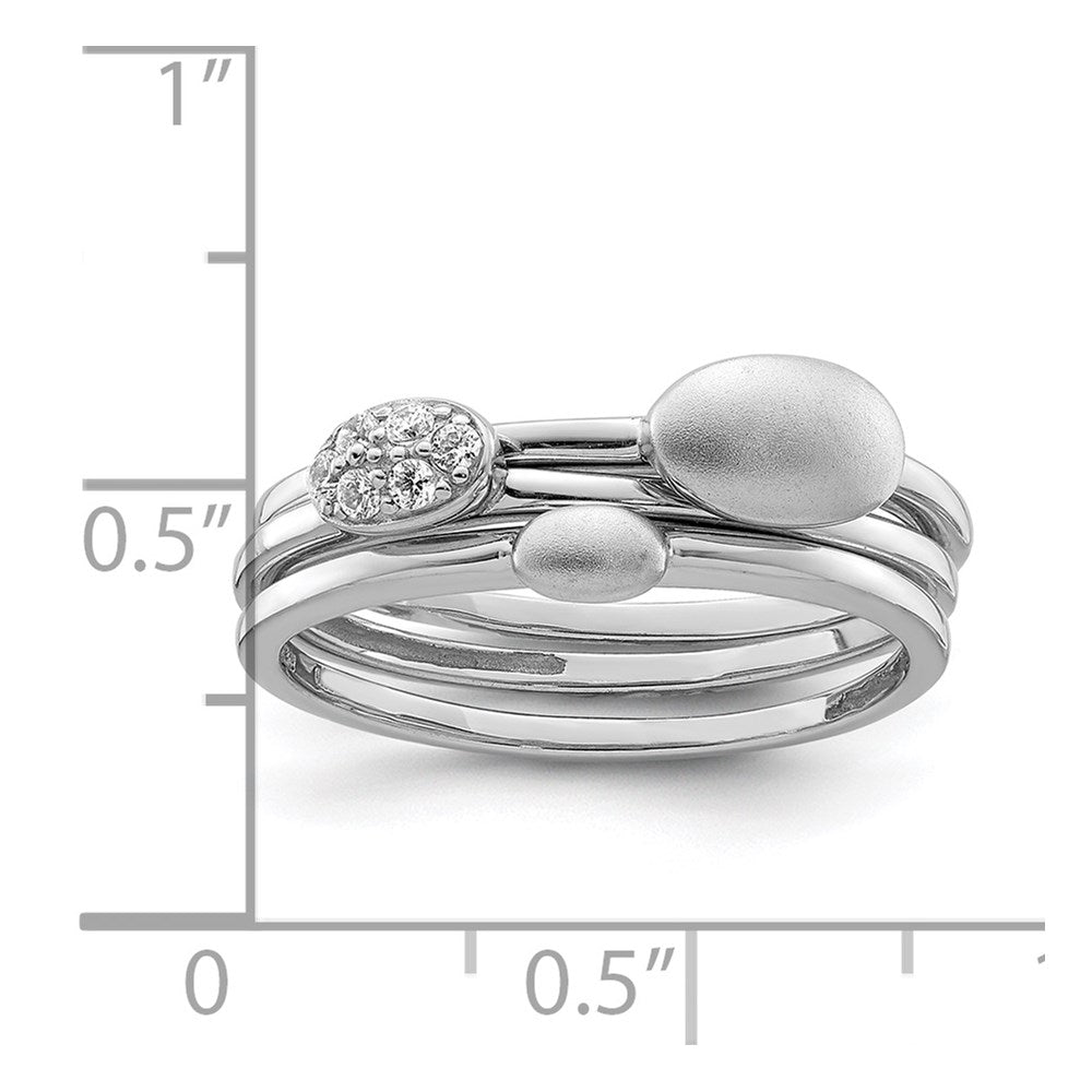 Sterling Silver Rhodium-plated Polished CZ 3 Ring Set