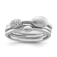 Sterling Silver Rhodium-plated Polished CZ 3 Ring Set
