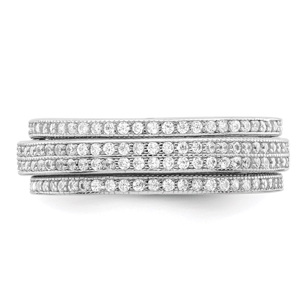 Sterling Silver Polished Rhodium-plated CZ Pavé Eternity Motion Ring