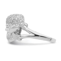 Sterling Silver Rhodium-plated & CZ Skull Ring