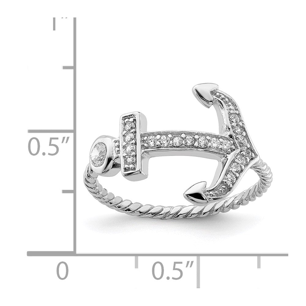 Sterling Silver Rhodium-plated Polished & Textured CZ Anchor Ring