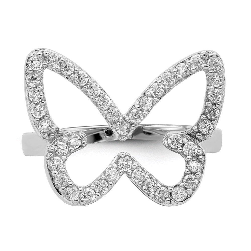 Sterling Silver Rhodium-plated CZ Butterfly Ring