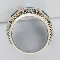Sterling Silver RH-plated w/14k Gold and Blue Topaz Fancy Ring