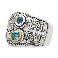 Sterling Silver RH-plated w/14k Gold and Blue Topaz Fancy Ring
