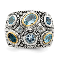 Sterling Silver RH-plated w/14k Gold and Blue Topaz Fancy Ring