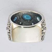 Sterling Silver RH-plated w/14k Gold and Blue Topaz Fancy Ring