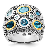 Sterling Silver RH-plated w/14k Gold and Blue Topaz Fancy Ring
