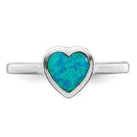 Sterling Silver Rhodium-plated Polished Heart Synthetic Opal Ring