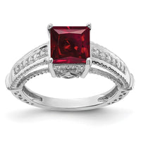 Sterling Silver Rhodium-plated Lab Created Ruby and CZ Ring