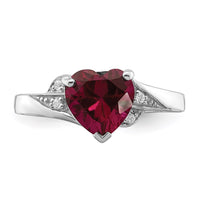 Sterling Silver Rhodium-plated CZ and Synthetic Ruby Heart Ring