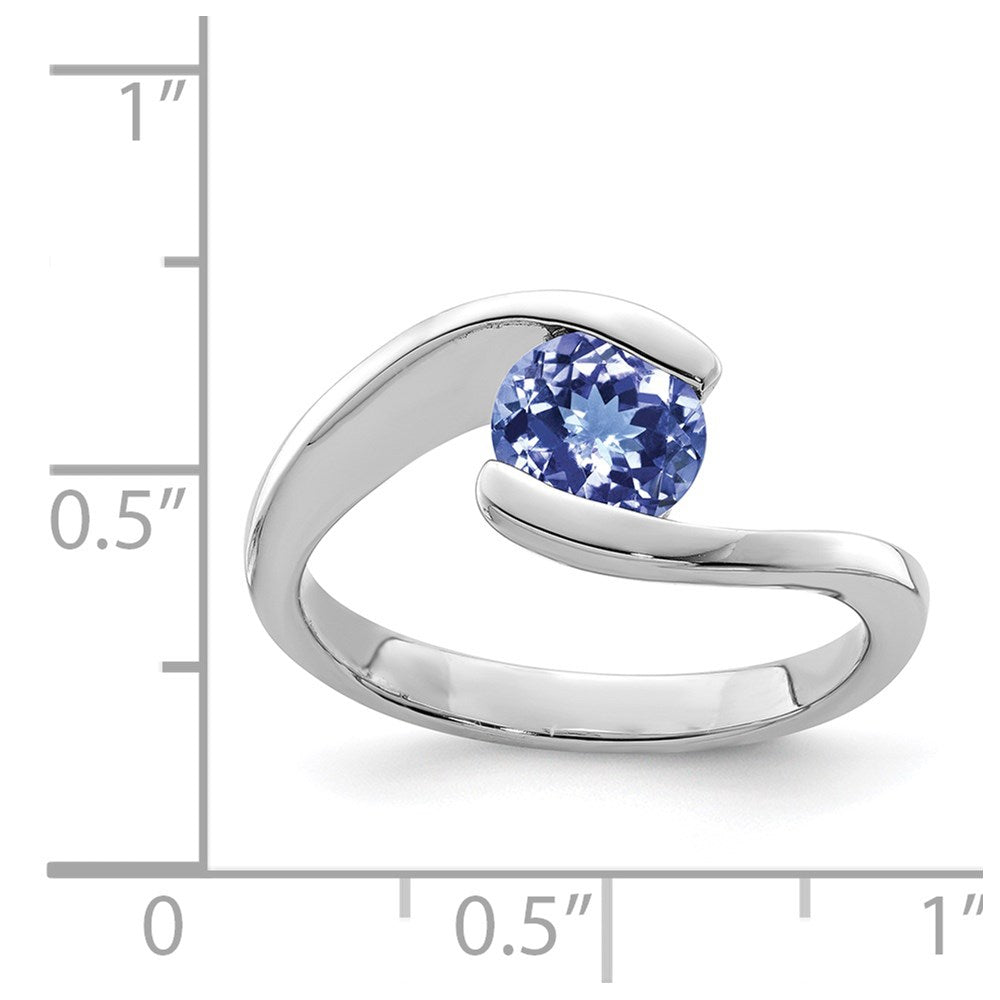 Sterling Silver Rhodium Round Tanzanite Bypass Ring