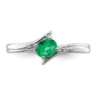 Sterling Silver Rhodium-plated Emerald and Diamond Ring